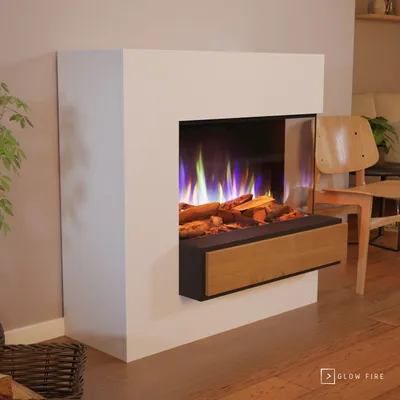 Produktbild von Glow Fire Elektrokamin 'Einstein Hoch' Rechtsoffen| LED Standkamin in weiß mit Heizung (1500 W) | HxBxT: 109x110x51cm