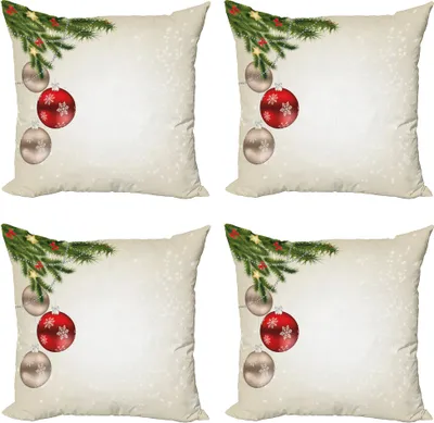 Produktbild von ABAKUHAUS Weihnachten Kissenbezug Set (4 Stück), Baum, Moderner Doppelseitiger Digitaldruck, 50 cm x 50 cm, Beige Rot Grün