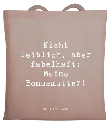 Produktbild von Mr. & Mrs. Panda Tote Bag Spruch Bonusmutter - Braun Pastell - Geschenk, Einkaufstasche, Jutebeutel, Uni Tasche, Elternteil, Wertschätzung, Familie, Verwandte