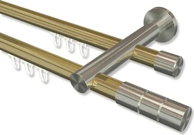 Produktbild von Interdeco Innenlaufstange, Gardinenstange mit Innenlauf Messing-Optik / Edelstahl-Optik Modell Platon Elanto, 20 mm Ø 2-läufig, 480 cm (geteilt)