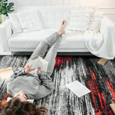 Obrázek produktu pro Koberec Tapiso MAYA, moderní design, černá, šedá, červená, vhodný do ložnice, rozměry 300 x 400 cm