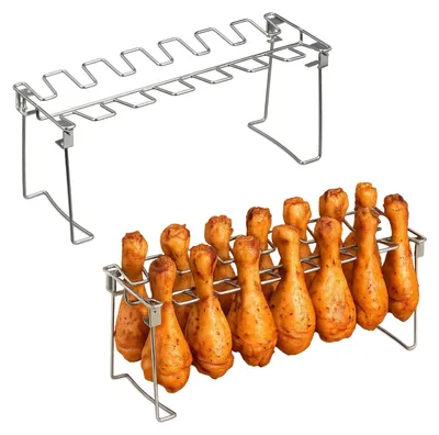 Imagen del producto de Soporte para pollo - Acero inoxidable - Plegable - Juego de 2 - Plateado - Para barbacoa y horno