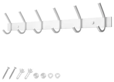 Image de Portemanteau en acier inoxydable avec crochets doubles, capacité de charge jusqu'à 30 kg, blanc, 6 crochets
