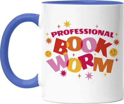 Produktbild von Professional Bookworm Tasse blau kleine Motive Bücherwurm lesen macht Spaß Geschenkidee Bücher Kaffeetasse