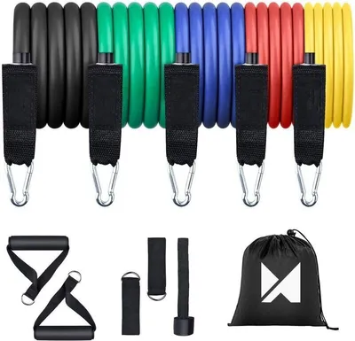 Obrázok produktu pre Wozinsky 5x cvičebné pásy, odporové pásy, gumové, elastické, fitness, pásy + príslušenstvo kompatibilné s domácim, fitness, strečingom