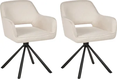 Zdjęcie produktu dla BELIANI Zestaw 2 krzeseł jasnobeżowych obrotowych tapicerowanych z metalowymi czarnymi nogami fotele do jadalni salonu styl retro
