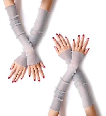 Produktbild von MUYDZ 2 Paar lange Armstulpen für Damen, mit Spitzen-Mesh-Tüll, kühlend und wärm