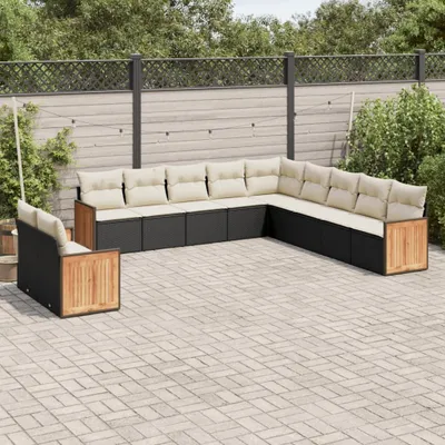 Produktbild von Design 11-tlg. Garten-Sofagarnitur mit Kissen Schwarz Poly Rattan, Gartenmöbel-Sets 2024 Neu