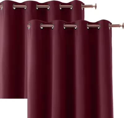 Produktbild von 2x Gardine mit Ösen Vorhang Blickdicht Ösenvorhang Ösengardine Vorhänge 140 (B) x 250 (L) Bordeaux 2 er Pack