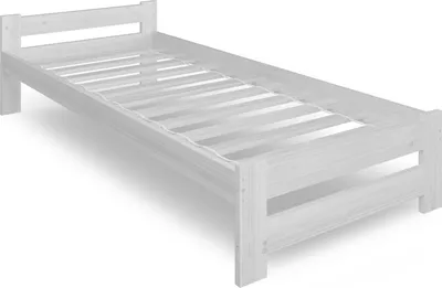 Image de Lit en bois 100x200 cm avec sommier à lattes Lit moderne Pin massif Cadre de lit Lit simple Lit en bois massif Classique | Boho Landhaus Tête de lit plate blanche