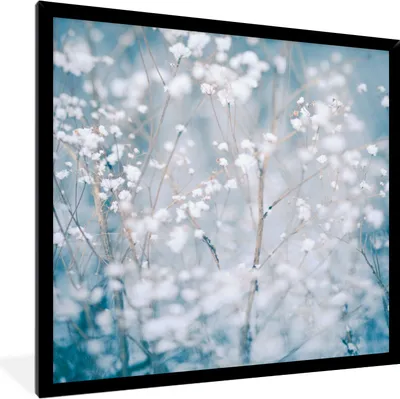 Produktbild von MuchoWow® Gerahmtes Poster Äste - Schnee - Winter - Natur - Botanisch 40x40 cm - Poster mit Schwarzem Bilderrahmen Wandposter Rahmen Foto Bilder - Mit Rahmen - Wanddekoration Schlafzimmer