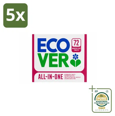 Produktbild von 5 x  Ecover All-in-One Spülmaschinentabs - Zitrone & Mandarine - Vorratspackung - 5 Stücke