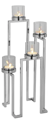 Produktbild von FINK Leuchter GRANT 4-flammig mit Glas - Kerzenhalter aus Edelstahl poliert, silberfarben, H 56 cm, Weihnachtsdeko