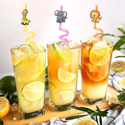 Produktbild von Wiederverwendbare Tierstrohhalme - Set von 12 Plastikstrohhalmen - Dschungel-Thema - Partydekoration für Geburtstag, Hochzeit oder Hawaii-Party