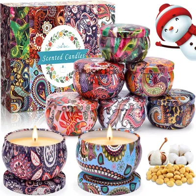 Produktbild von Duftkerzen-Set, 8 Stück, Vanille- und Lavendel-Duftkerzen, Reisekerzen für Frauen, Soja-Kerzen, Brenndauer von 100-120 Stunden, geeignet für Yoga und Aromatherapie