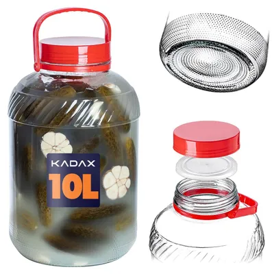 Image de Bocal en verre KADAX de 10 litres avec couvercle et poignée, destiné à la préparation de la saumure pour les cornichons