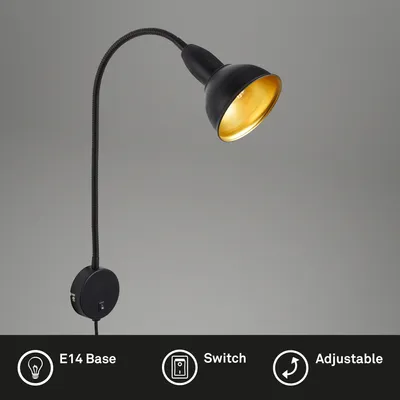 Immagine prodotto di Lampada da letto Interruttore On/Off flessibile E14 25 W nero-oro metallo Briloner