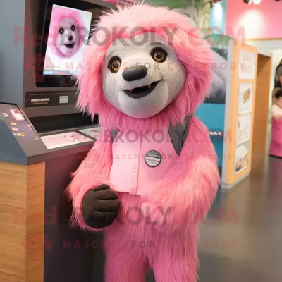 Produktbild von Rosa REDBROKOLY Faultier-Bär Maskottchen kostüm mit Shorts und Haarspangen