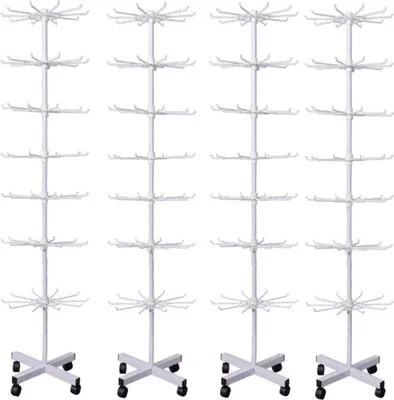 Image de 4 x Présentoir rotatif hauteur 155cm | Présentoir à roulettes 7 étages | Set de 4 présentoirs rotatifs avec 70 x crochets en métal | Présentoir équipement de magasin comptoir | Aménagement de magasin présentoir pour petits articles blanc