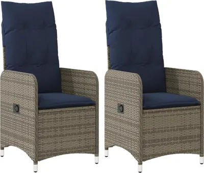 Immagine prodotto di vidaXL Sedie da giardino regolabili 2 pezzi con cuscino Grigio Poly Rattan
