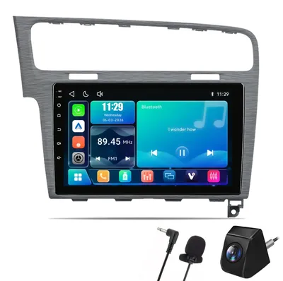 Obrázok produktu pre Rádio do auta pre VW Golf 7 VII MK7, modelové roky 2013-2017, s bezdrôtovým CarPlay a Android Auto, DSP, vrátane cúvacej kamery a mikrofónu, 10-palcový displej, strieborná farba