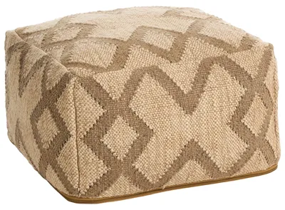 Zdjęcie produktu dla BELIANI Puf beżowy z brązowym wzorem z juty i wełny 50 x 50 cm geometryczny wzór vintage podnóżek z wypełnieniem
