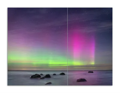 Produktbild von Wallario Herdabdeckplatte aus Glas, Größe 70 x 52 cm 2-teilig, Motiv Lichter über stillem Meer