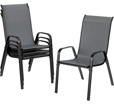 Produktbild von Satz von 4 stapelbaren Gartenstühlen YTC-301, Tragfähigkeit 150 kg, dunkelgrau