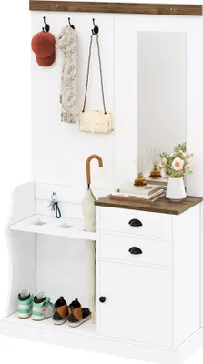 Immagine prodotto di AIORBER Set di armadi moderni con specchio, ganci, cassetti e portaombrelli - mobili da corridoio salvaspazio per ingresso, corridoio e soggiorno