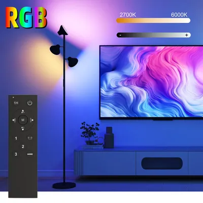 Produktbild von LED Stehlampe Dimmbar RGB mit Fernbedienung, Moderne Standleuchte 3-Flammig mit Leselampe, Farbwechsel & Stufenlos CCT (2700K-6000K), Touch-Steuerung,