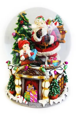 Produktbild von Große XXL Schneekugel mit Spieluhr zum Aufziehen, Schnee & Glitzer Ø150mm H.: 20cm Lied: Jingle Bells Weihnachtsmann Weihnachtsbaum Geschenke Weihnachtsdeko