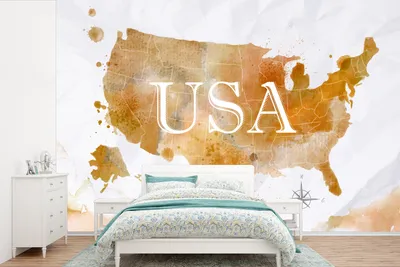 Produktbild von MuchoWow® Fototapete für Wohnzimmer oder Schlafzimmer Wandtapete Vinyl Motivtapete Vereinigte Staaten - Weltkarte - Ölfarbe - 330x220 cm - Fototapeten