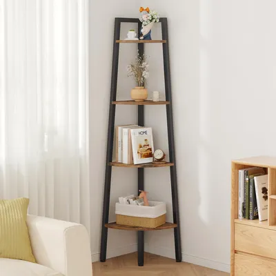Immagine prodotto di Elzusha - Scaffale angolare a 4 livelli - Porta piante a scala in stile industriale per soggiorno e cucina