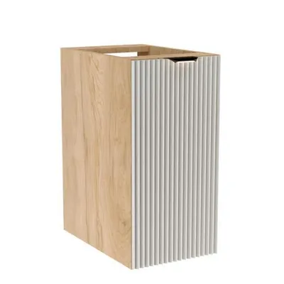 Zdjęcie produktu dla WENA Szafka łazienkowa 30 cm, ryflowane fronty, 1 drzwi, uchwyty metalowe w kolorze złotym Willy (kolor: biały/orzech)