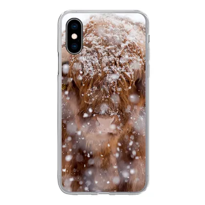 Produktbild von MuchoWow® Handyhülle Schutzhülle Hülle für iPhone X Schottischer Highlander - Hörner - Schnee Silikon Softcase Handy Hülle - Handyhülle