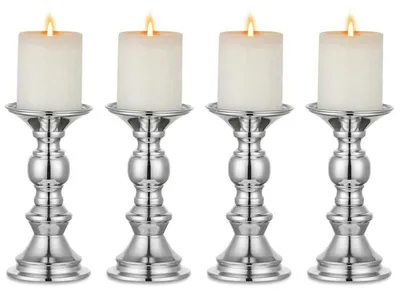 Produktbild von Kerzenhalter Metall Silber 4er-Set Stumpenkerzen