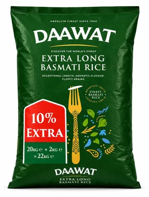 Zdjęcie produktu dla Ryż basmati Daawat Extra Long Basmati Rice 20kg - długie ziarna do biryani