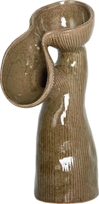 Produktbild von BELIANI Blumenvase Grün Steinzeug 28 cm Hoch Strukturiert Rillen-Optik 2 Öffnungen Modern Wohnzimmer Schlafzimmer Esszimmer Deko Deko-Objekt Skulptur