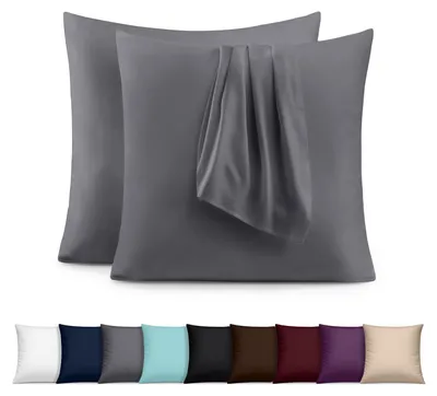 Produktbild von 2er-Set Kissenbezüge – 65 x 65 cm – – Gebürstete Mikrofaser, 100 % Polyester, mit Hotelverschluss (Kissenfüllung nicht enthalten), nur Kissenbezug – Grau