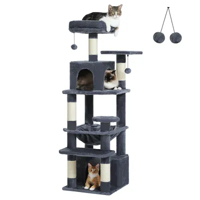 Produktbild von PAWZ Road Großer Kratzbaum 136cm mit Sisal-Kratzpfosten, Doppelhaus und Korb für Hauskatzen