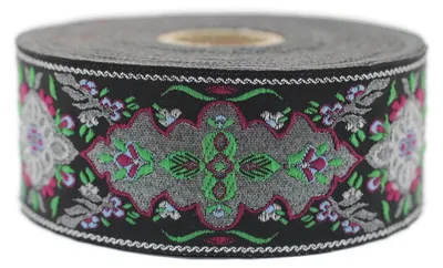 Produktbild von Jacquard-Webband in Fuchsia und Grün, 10 Meter x 40 mm