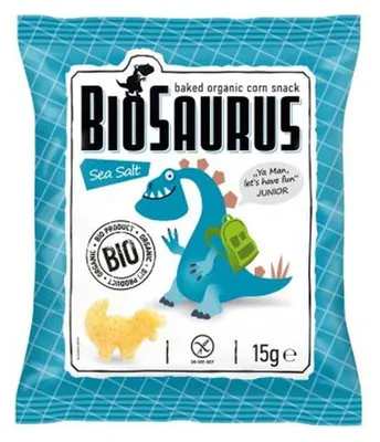 Chrupki kukurydziane Dinozaury z solą morską BEZGL. BIO 15 g BioSaurus