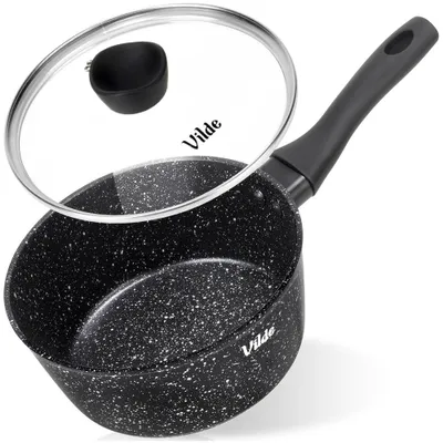 Produktbild von Vilde | Stielkasserolle Induktion 16 cm - mit Deckel - 1,1 L - Antihaft Stieltopf Aluguss - Spülmaschinenfest - GRANITICA