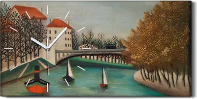 Produktbild von Dekor Leinwand Uhr Wandbilder Geräuschlos 60x30 Malerei Stadt Fluss Boote Bäume - weiße Hände