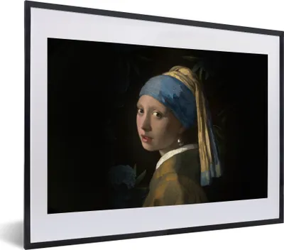 Produktbild von MuchoWow® Gerahmtes Poster Das Mädchen mit dem Perlenohrring - Vermeer - Pflanzen 40x30 cm - Poster mit Schwarzem Bilderrahmen Wandposter Rahmen Foto Bilder - Bilderrahmen - Poster im Rahmen