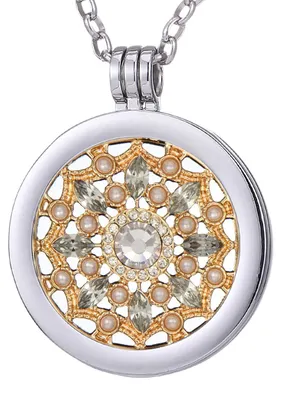 Produktbild von Morella® Damen Halskette 70 cm Edelstahl und Anhänger mit Coin Blüte Zirkonia gold 33 mm im Schmuckbeutel