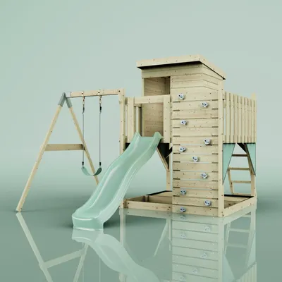 Produktbild von OutdoorToys Spielturm Alma aus Holz in Grün Mintgrün, mit Kinderschaukel