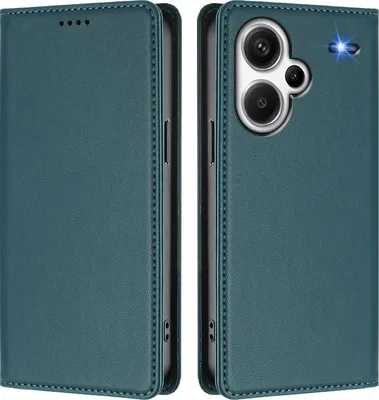 Image de Étui en cuir pour Xiaomi Redmi Note 13 Pro+, étui à rabat magnétique en cuirPolyuréthaneavec support, vert