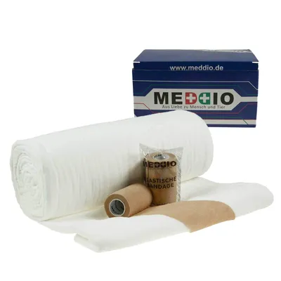 Produktbild von Mullwatterolle 40x500cm + 12 Haftbandagen 10cm beige Verbandwatte gerollt Mull