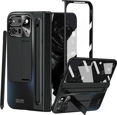 Produktbild von Handyhülle für Google Pixel 9 Pro Fold mit S Pen und Stiftablage, Displayschutzfolie, Scharnierschutz, Stoßfest Ständer Schutzhülle Schwarz